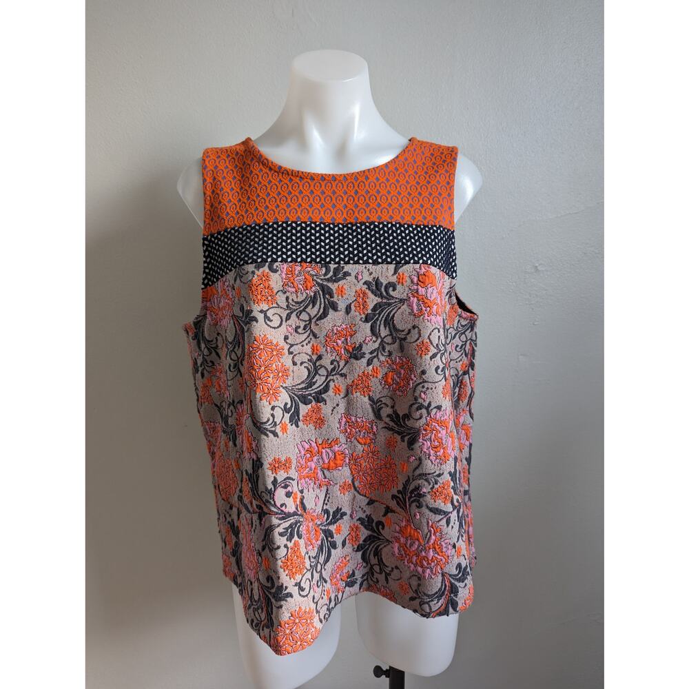 Meadow Rue by Anthropologie Large Poppy Jacquard Tank Orange Black Sleeveless - Picture 8 of 16
